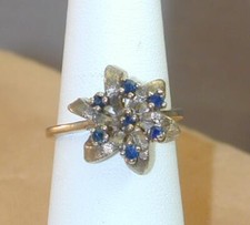 Antique Gilt Sterling 7 Blue Sapphire Ring 6.5
