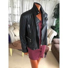 Scoop Black Moto Jacket 90's Vegan Leather Women's Size L 12/14 M Euc