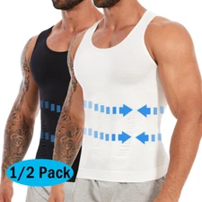 Mens Slimming Body Shaper Vest Shirt Compression Tummy Control Muscle Tank Top