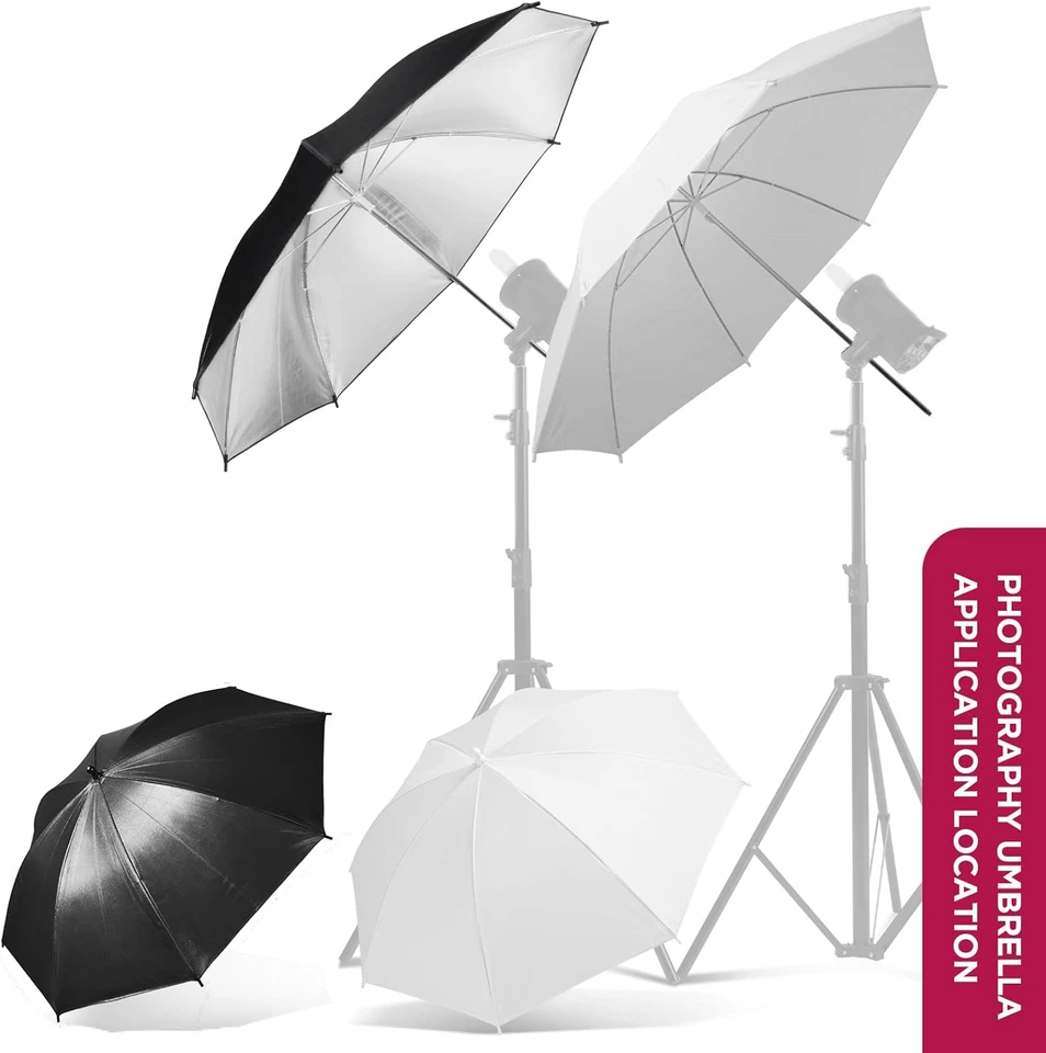 33" Translucent White Soft Umbrella & Silver Reflector Diffuser Lighting Kit - Image 2 of 4