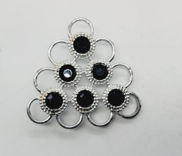 Sarah Coventry Brooch Triangular Silver Tone Blac… - image 3