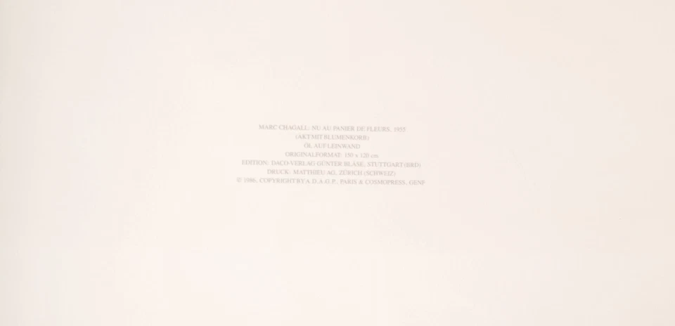Marc Chagall / Grano Lithografie gedruckt bei Matthieu/1986/Akt mit Blumenkorb - Bild 3 von 4