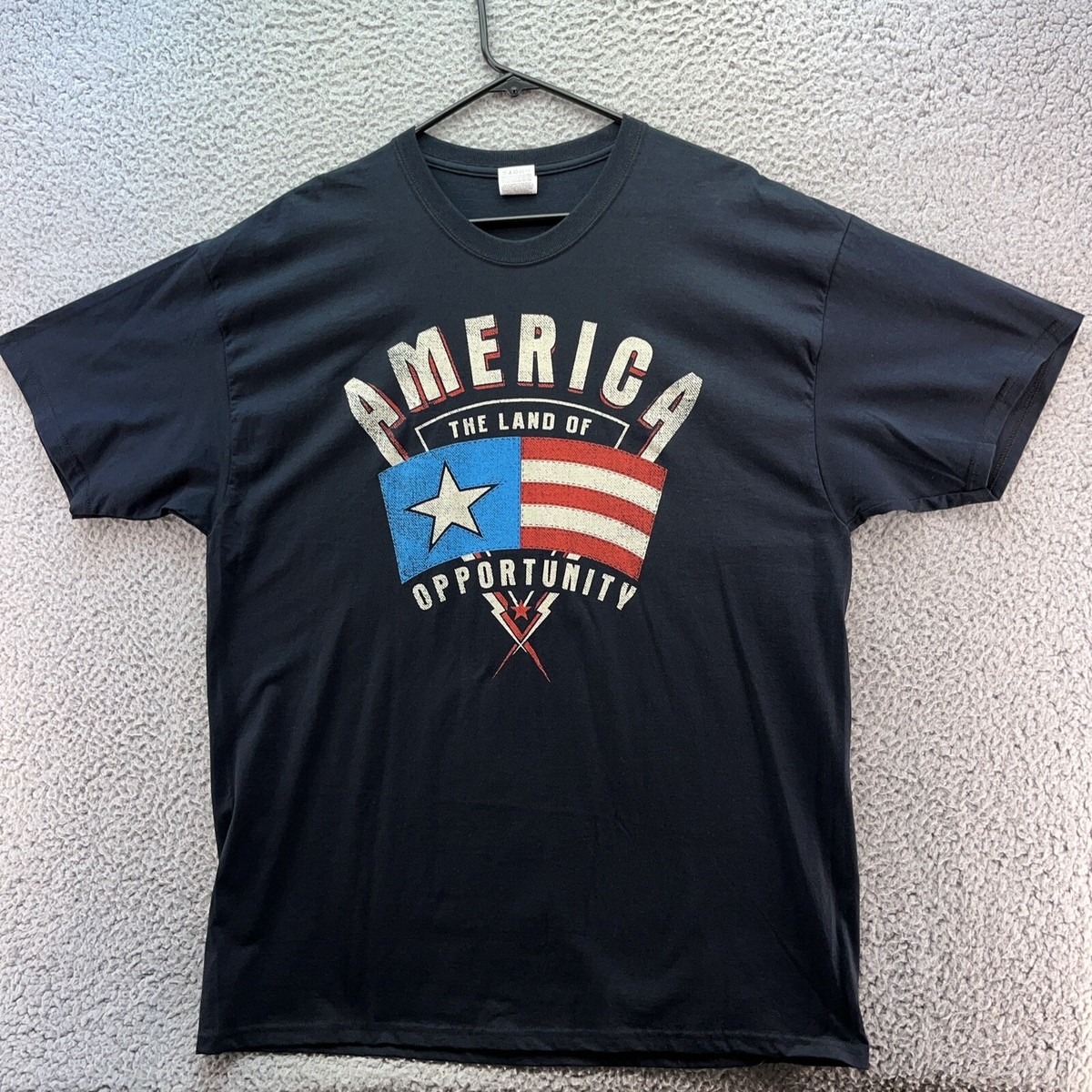 シャツ America Land Of The Opportunity T Shirt Adult XL Black Flag