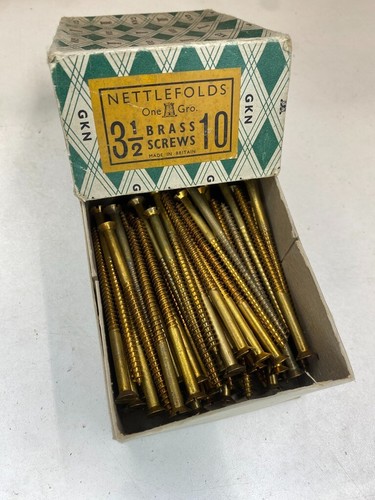 Box Brass Countersunk Screws 3 1/2" x 10 Nettlefolds Slotted Head Part Box of 94 - Picture 19 of 24