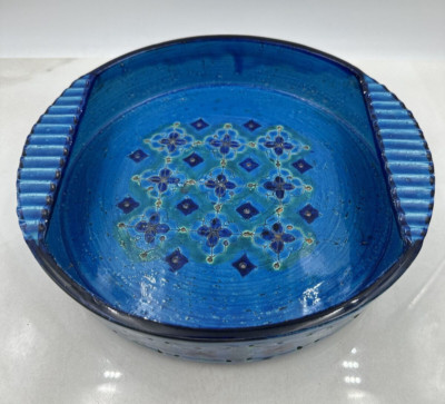 Aldo Londi Bitossi Rimini Blue Ashtray Tray Raymor Netter Round 11'' Mid Century