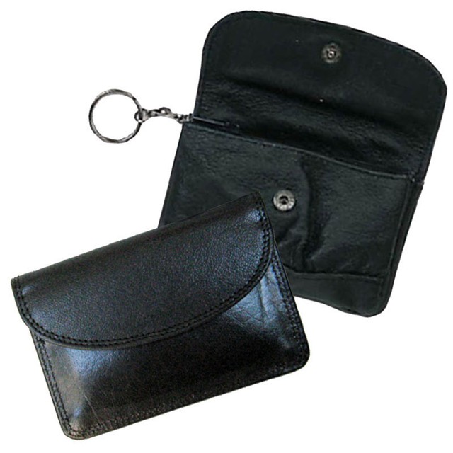 Black Leather Men's Large 3 Zip Coin Purse Front Pocket Key Ring Change