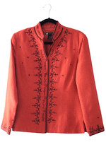 CAROLE LITTLE Vintage Women's 100 Silk Orange Jacket S Art to Wear Embroidered