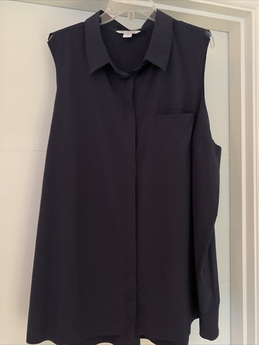 NEW Athleta Urbanite Tank Plus Blue Striped Relaxed Stretch Button-down Shirt-3X - Picture 2 of 6