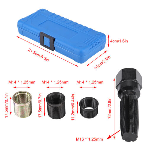 Spark Plug Thread Repair Tool Kit 16Pcs 14mm X 1.25 M16 Tap W/ Portable Case - Picture 1 of 9