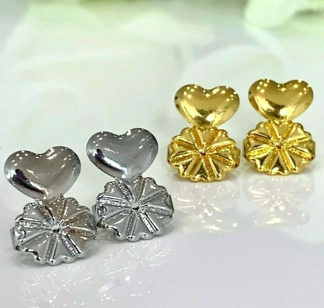 4 Pairs Earring Lifters, Hypoallergenic Heart Earring Backs For