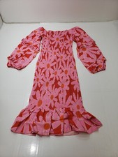Sarin Matthews Womens Dress Long Sleeve Ruffle Ruched Bodycon Groovy Floral Sz S