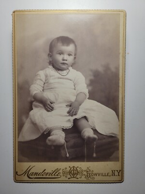 Antq Cabinet Card Photo Beautiful Baby Mandeville Lowville NY IDd Babcock 1890