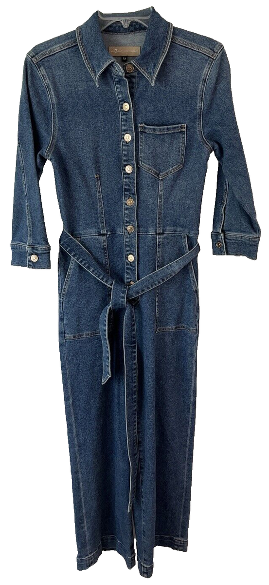 7 For All Mankind Luxe Vintage Denim Jumpsuit Womens XS Blue Belted Stretch  | eBay