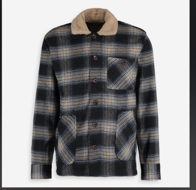 PERCIVAL Men's Woods Blue Grey Check Borg Collar Shacket £159