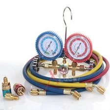 R134a R12 R22 AC A/C Manifold Gauge Set 5FT Colored Hose Air Conditioner Refrige