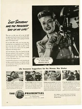 1943 Prudential Insurance Co. WWII Woman War Worker drill press Vintage Print Ad