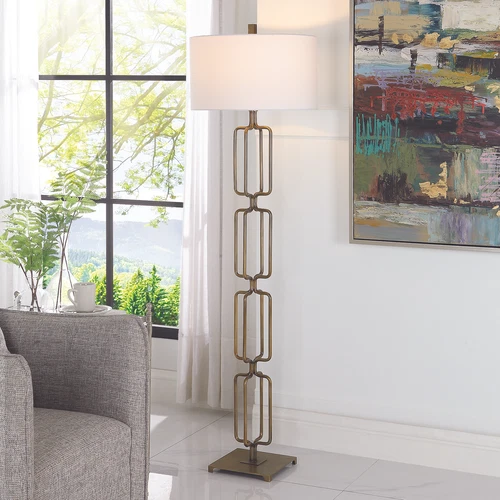 Contemporary Stacked Gold Bronze Links Floor Lamp 67 in Open Chain Rings Shapes - Picture 5 of 9