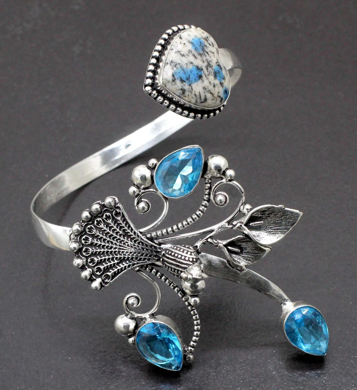 VALENTINO Bracciale Braccialetto Gioielli Argento Sterling 925 K2 Diaspro & Topazio Taglia ADJ"