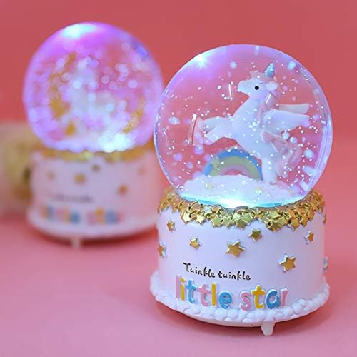 Globo de nieve unicornio para niños - bola de nieve musical automática con luces (3,5x3,5x5) - Imagen 2 de 9