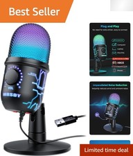 Dynamic RGB Gaming USB Microphone with Noise Cancellation  Real-Time Monitoring