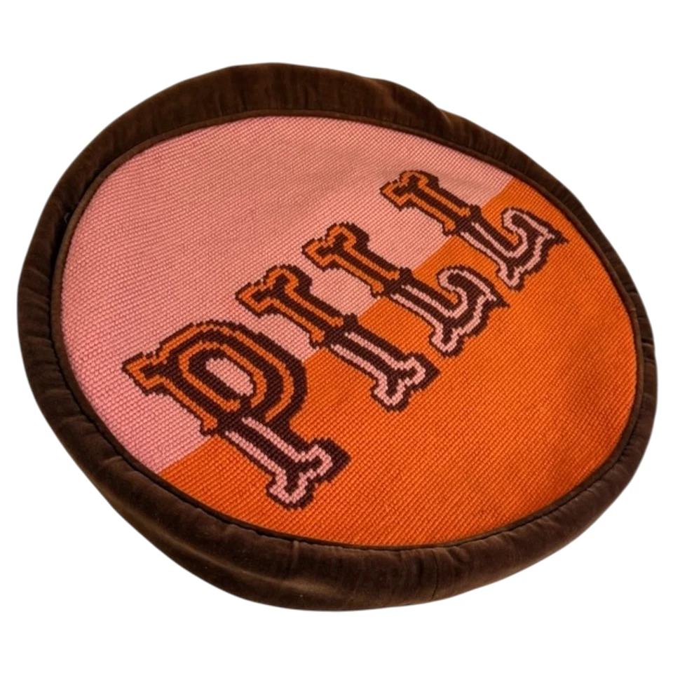 Jonathan Adler Needlepoint Pillow "Pill" Pink Orange Brown Velvet Cover Only HTF - Image 2 of 4