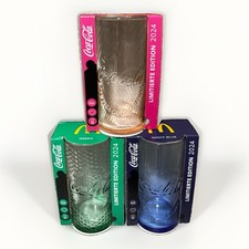 3x Coca Cola Glas McDonalds 2024 Limited Edition Green Pink Night Blue OVP Neu