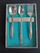 3 pc Vintage Community Stainless Childs Baby Set "Song of Autumn" 1960 NOS
