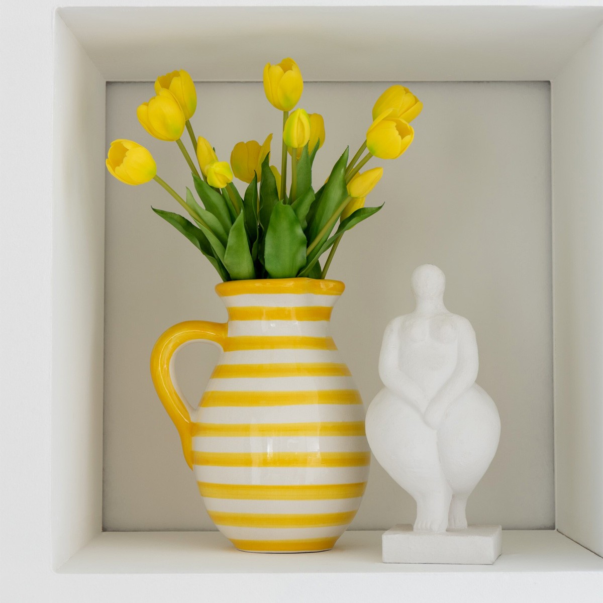 Pichet céramique Granada Rayure 3,3L jaune grand format carafe à eau design de table - 3