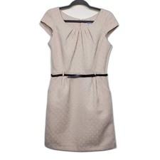 Vintage Shelby & Palmer Belted Sheath Dress Beige Textured Geometric Women Sz 8
