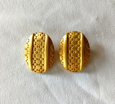 Vintage Givenchy Paris New York Clip Earrings Brushed Gold Oval Statement 1980s