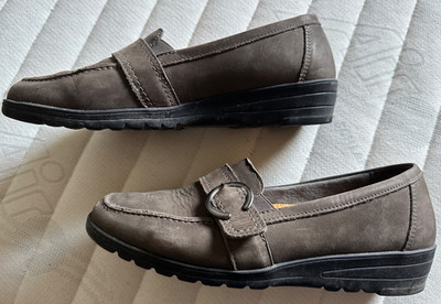 Medicus leather loafers ballerina moccasins, size 39, grey-brown