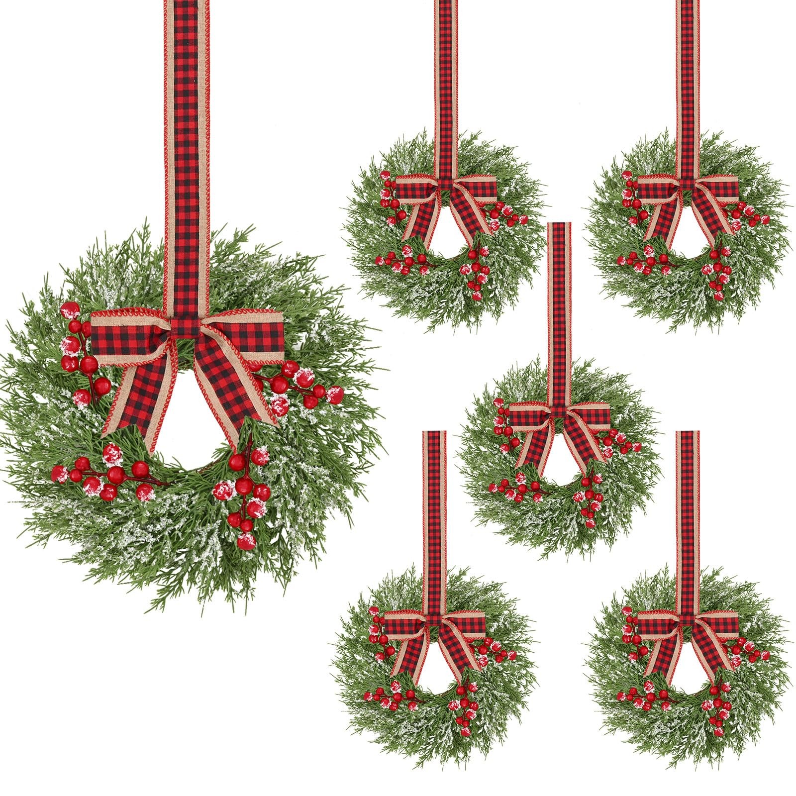 6 Pcs Mini Christmas Wreaths for Windows & Winter Decor