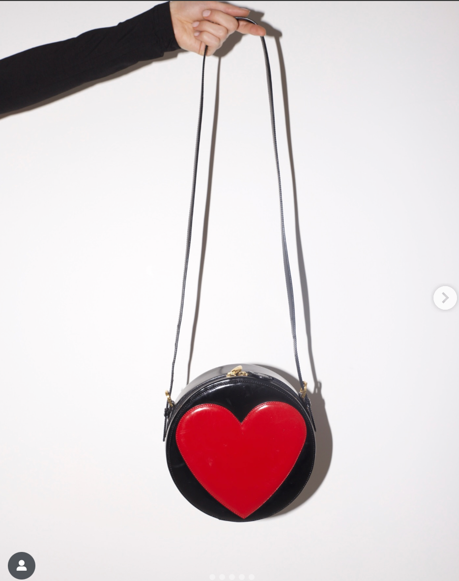Rare Vintage MOSCHINO Redwall Black Leather Red Heart Circle Round