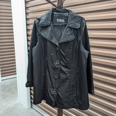 Totes Women's Size XL Black Button Up Front Rain Jacket Coat Gorpcore Outdoorsy