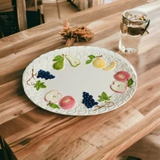 Large PLATTER Sanor Ceramica White Ceramic Bright Fruit Embossed Oval TRAY