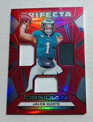 2024 PANINI OBSIDIAN JALEN HURTS TRIFECTA RED /75 TRIPLE PATCH #TS-JHS EAGLES 