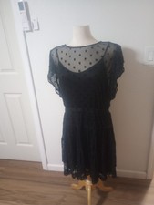 LC Lauren Conrad Black Dress XL cocktail sheer mesh overlay flocked polka Dots