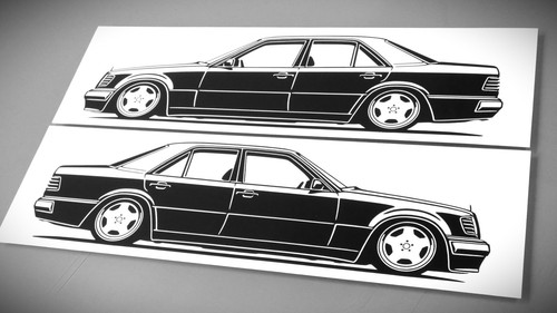 Pegatina Mercedes W124 500E Silhouette Mercedes W124 500E negra nueva - Imagen 7 de 21