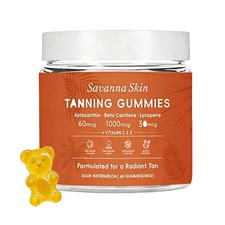 Savanna Skin Tanning Gummies, with Vitamin C  E, Astaxanthin, Beta Carotene  L
