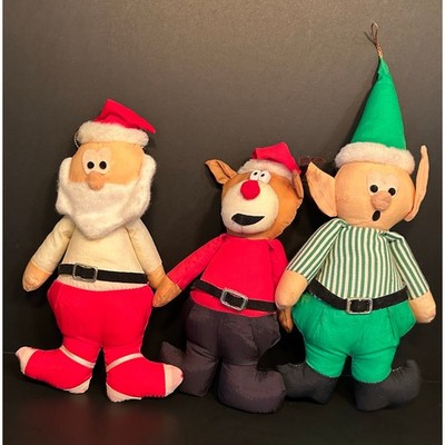 1988 Dan Dee Collectors Choice Plush Santa Claus, Rudolph, Elf Ornament Set 
