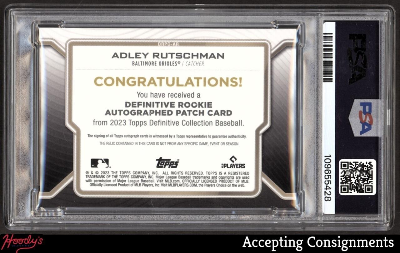 2023 Topps Definitive Rookie Adley Rutschman RPA GAME USED PATCH AUTO /50 PSA 9 view 2