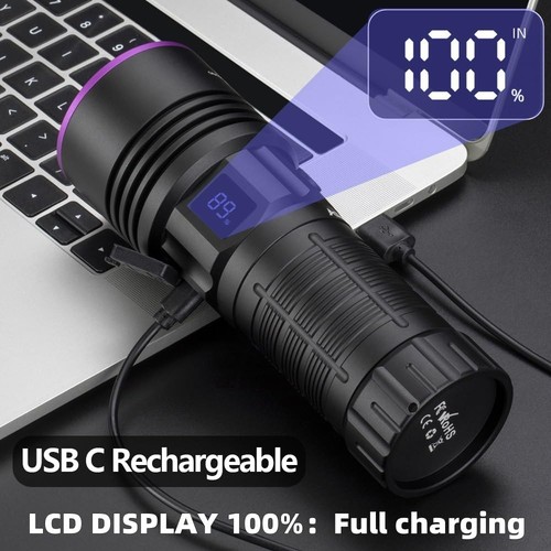 SV117 365nm Torcia UV 70W Potente Luce Nera Display Digitale Ricarica USB... - Foto 4 di 8