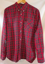 Fred Perry Reissues Tartan Shirt Red Made In Portugal Size 42 Large Button Down