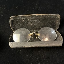 Antique Vintage Fits U Pince Nez Spectacle Rimless Eyeglasses with Vintage Case