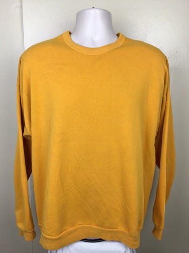 Vtg 80s 90s Plain Gold Crewneck Sweatshirt L Yellow Blank