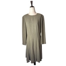 Talbots Dress Women 10 Tan Long Sleeve Pleated Skirt Knee Length Career Preppy