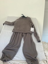 Women s 2 Piece Lounge Set Taupe Sweatshirt Jogger Pants Cozy Outfit Size M