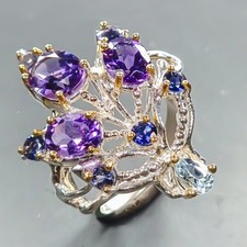 Handmade 32 ct Natural Amethyst Ring 925 Sterling Silver Size 8 /R439638