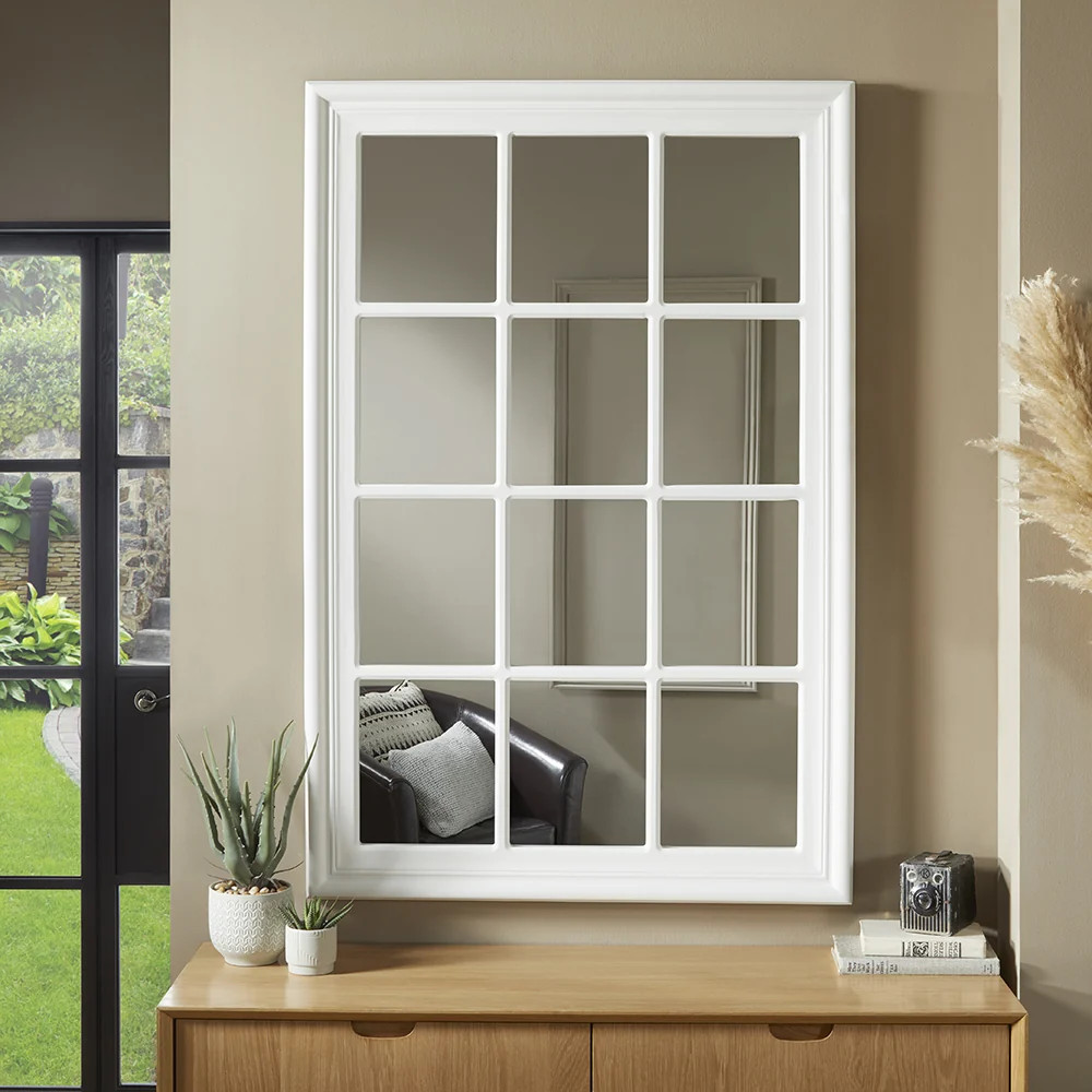 Wall Mounted Mirror Cambridge Rectangular White Window Style 120cm x 80cm