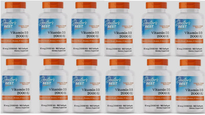 12 pcs - Doctor's Best - Vitamin D3 50 mcg (2000 IU) 180 Softgels Exp 2027